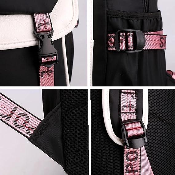 Школьный рюкзак для девочки в японском стиле Kuromi с USB-портом и меховым помпоном Black (2492734540) - фото 6