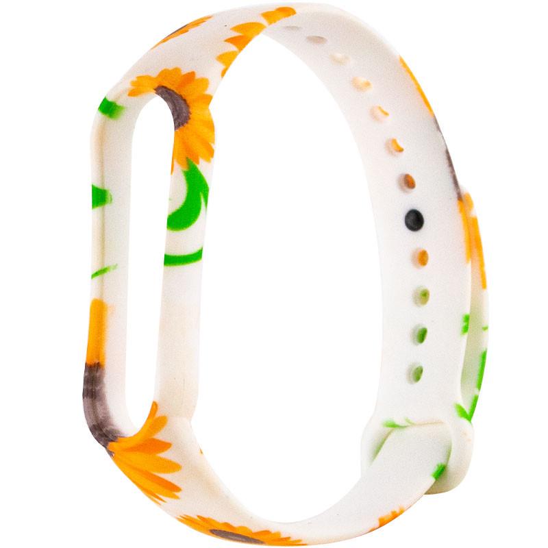 Ремінець силіконовий для Xiaomi Mi Band 5/6 Оранжеві соняшники/Білий (00000037970_29)