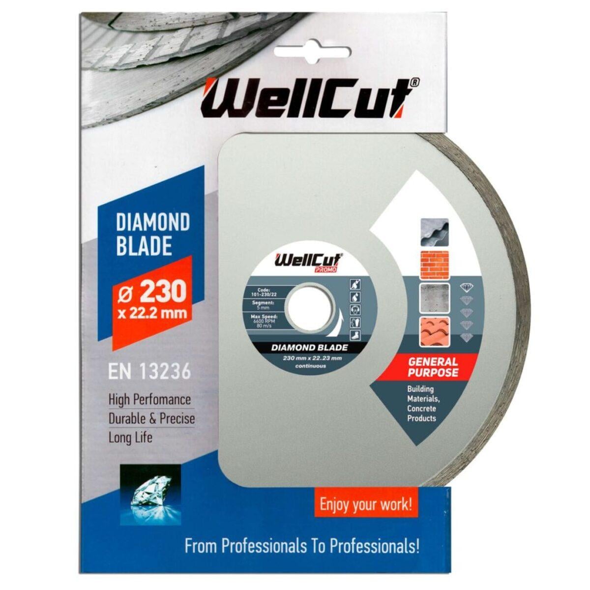 Алмазний диск суцільний WellCut Standard 230 мм 5х22,23 мм 25 шт. (018259)
