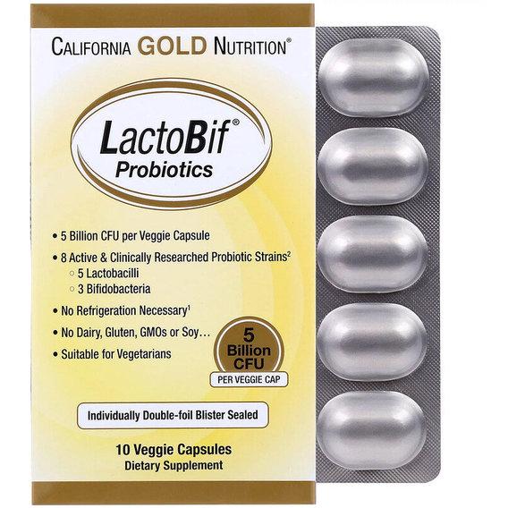 Пробіотик California Gold Nutrition LactoBif Probiotics 5 Billion CFU 10 Veg Caps CGN00964