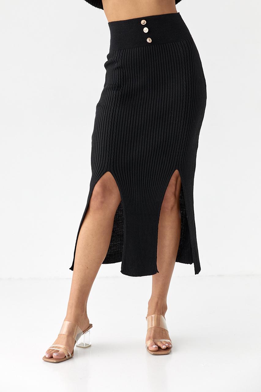 Юбка трикотажная миди с разрезами L Черный
