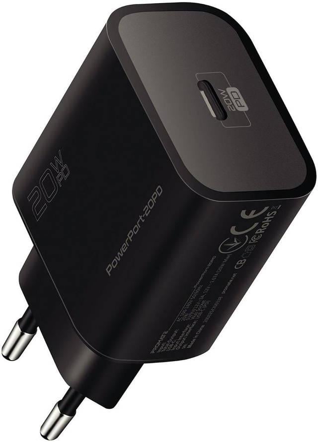 Сетевое зарядное устройство Promate PowerPort-20PD 20Вт USB Type-C PD Black