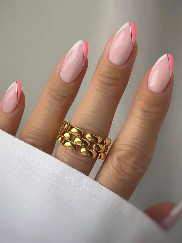 Ногти накладные Цветной френч с серебристой полоской миндаль средней длины с клеевыми стиками 24 шт. Белый с розовым (3000003698) - фото 3 Ногти накладные Цветной френч с серебристой полоской миндаль средней длины с клеевыми стиками 24 шт. Белый с розовым (3000003698) - фото 3