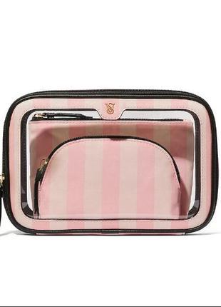 Набір косметичок 3в1 Victoria's Secret 3-Piece Makeup Bag Рожевий у смужку (22994483) - фото 2