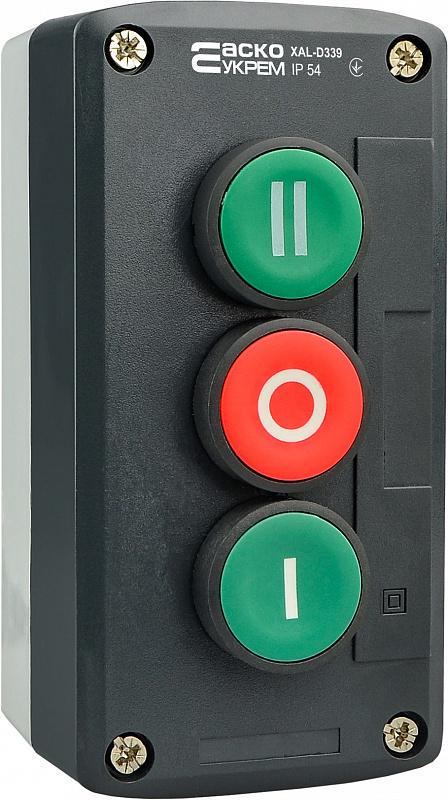 Пост кнопочный трехместный АСКО-УКРЕМ Пуск1-Пуск2-Стоп XAL-D339 (A0140020067)