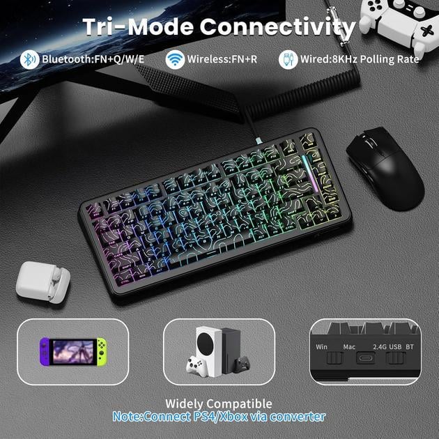 Клавіатура ігрова attack shark X82 PRO бездротова/магнітна/RGB-підсвічування Black (28780457) - фото 4