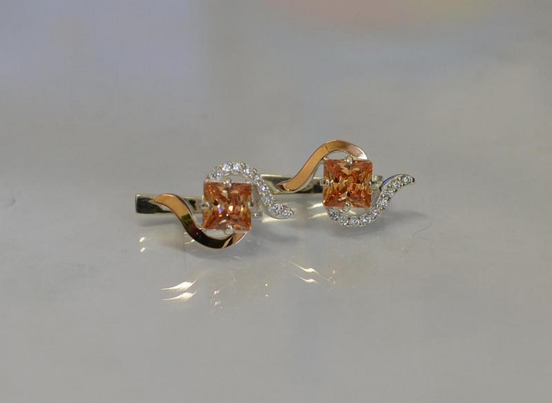 Серебряные серьги Sil с золотыми накладками 118s-14 Шампань (Sil-830)