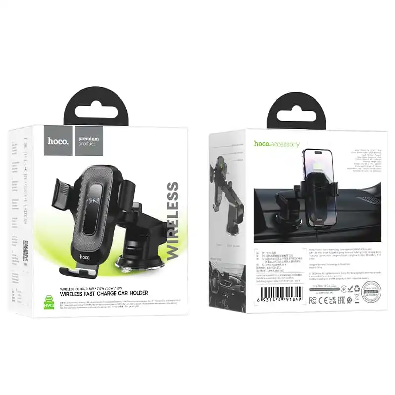 Автотримач для телефону з БЗП Hoco HW3 Wise автоматична індукція Wireless Fast Charging Car holder center console Black (6931474791849) - фото 2 Автотримач для телефону з БЗП Hoco HW3 Wise автоматична індукція Wireless Fast Charging Car holder center console Black (6931474791849) - фото 2