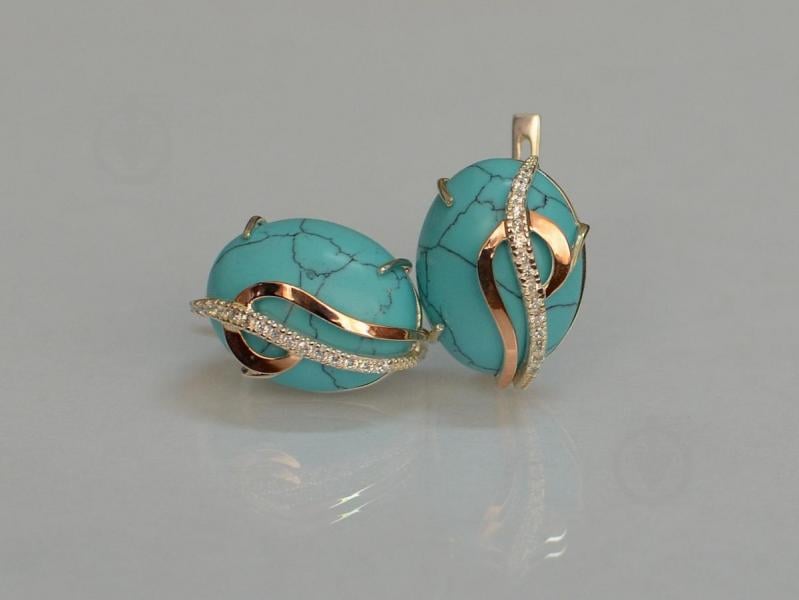 Серебряные серьги Sil с золотыми накладками 150s-5 Бирюзовый (Sil-1095)