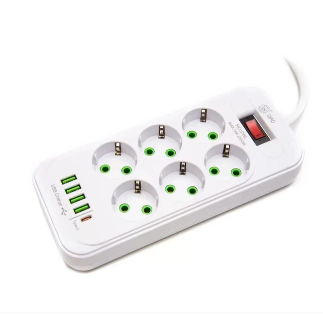 Фильтр-удлинитель PNS-03/D6 на 6 розеток с LED-индикатором 4 USB PD Type-C 3 м Белый (147-14-17561)