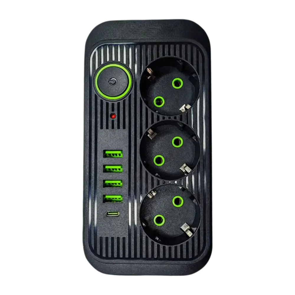 Подовжувач 3 розетками 4 USB 1 Type-C трійник із запобіжником 2500 Вт 3 м Чорний TC (1074/4)