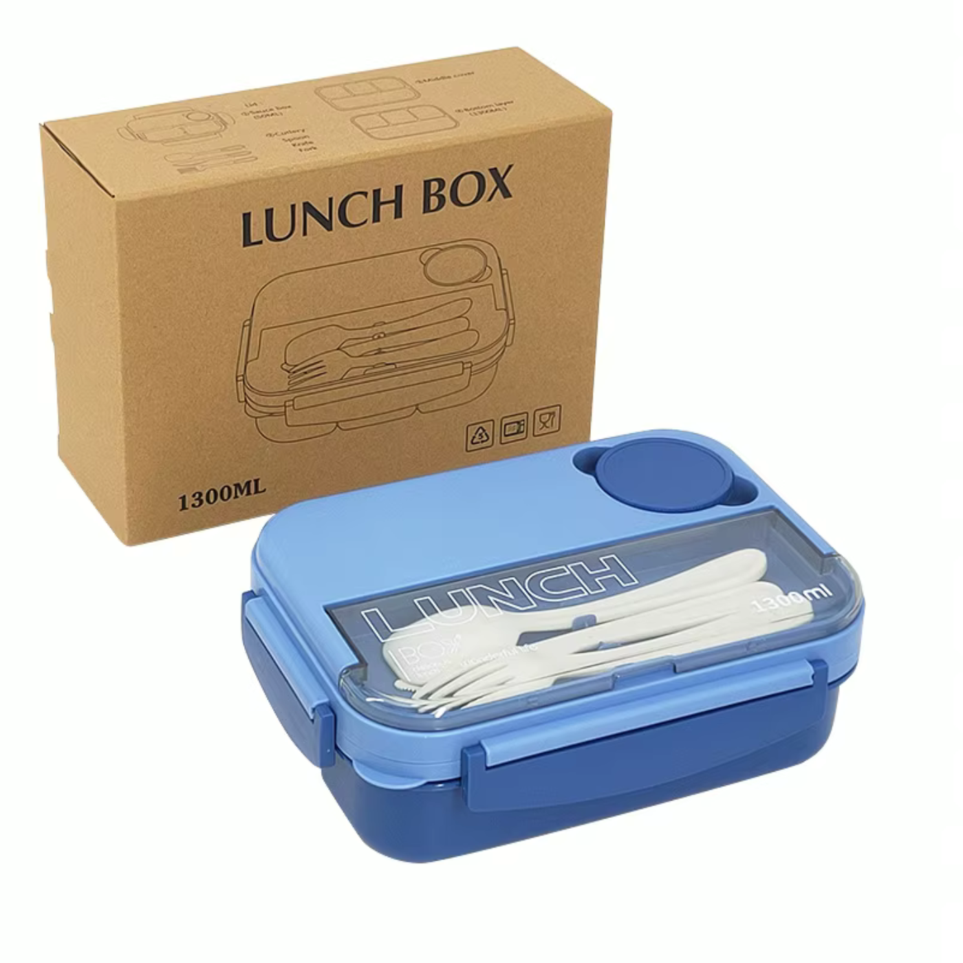 Ланч-бокс для горячей и холодной еды со столовыми приборами и отдельными отсеками для еды Синий