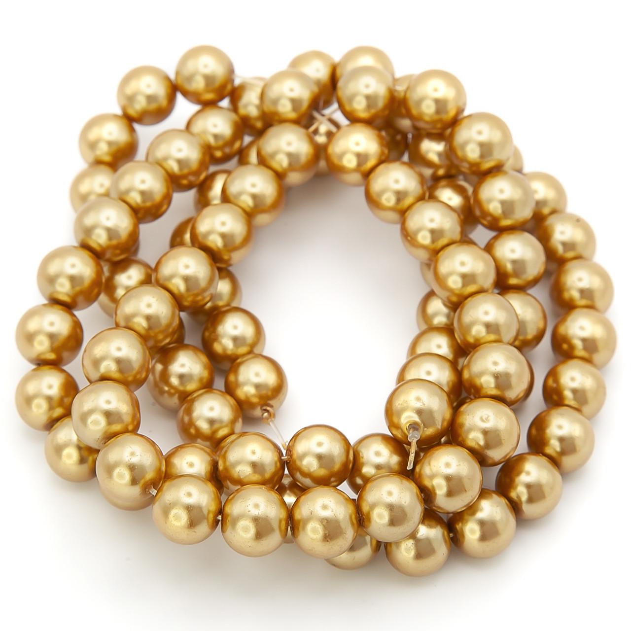 Бусины стеклянные на нитке под жемчуг 10 мм 80 см 90 шт. Золото (БЖ0010ш08)