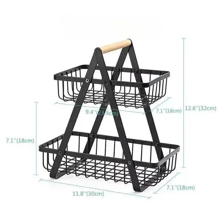 Корзина для фруктов двухъярусная с деревянной ручкой разборная железная - фото 3 Корзина для фруктов двухъярусная с деревянной ручкой разборная железная - фото 3