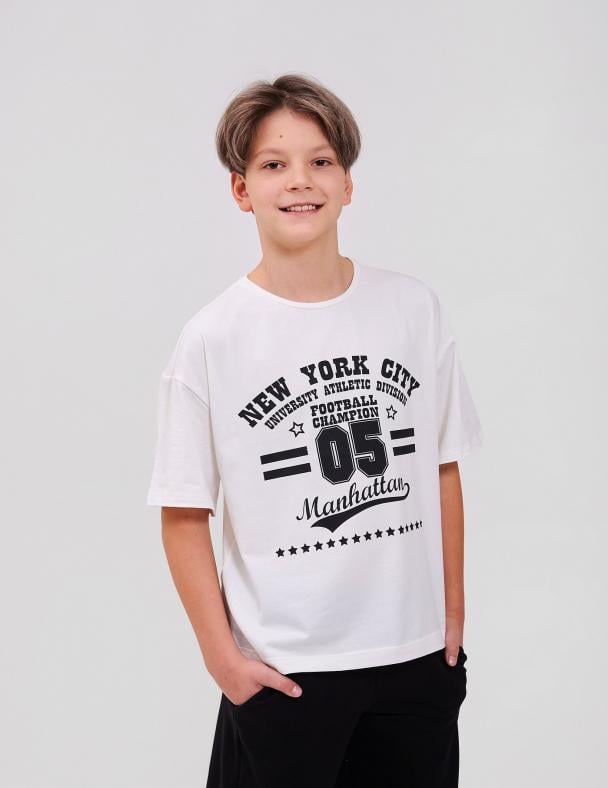 Футболка детская для мальчика Smil 95 cotton стрейч-кулир 122 см Молочный (110846)