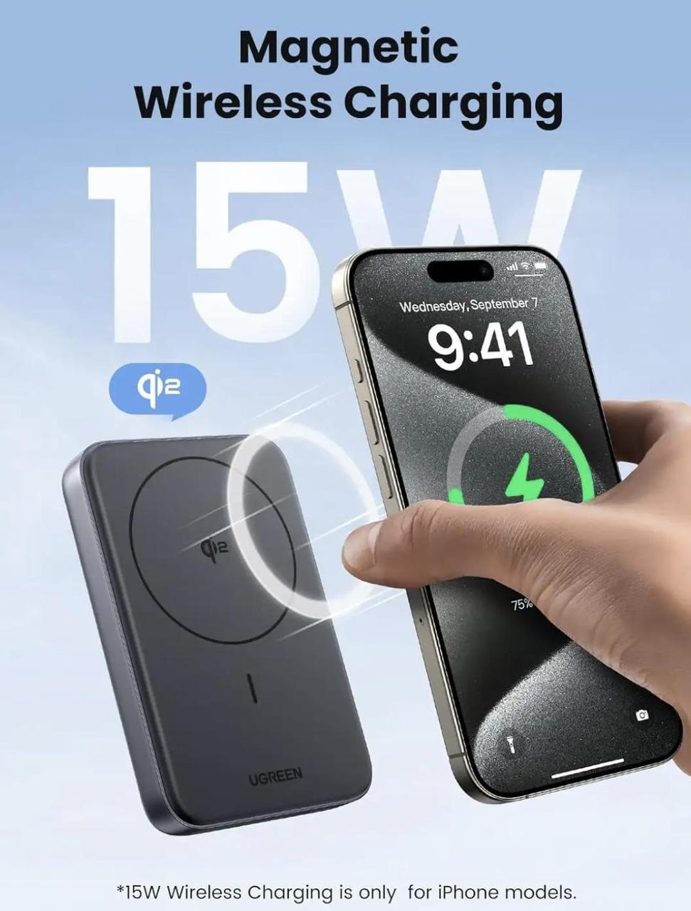 Повербанк UGREEN 10000 mAh MagSafe Magnetic Qi2 15W Wireless (2469575349) - фото 2 Повербанк UGREEN 10000 mAh MagSafe Magnetic Qi2 15W Wireless (2469575349) - фото 2