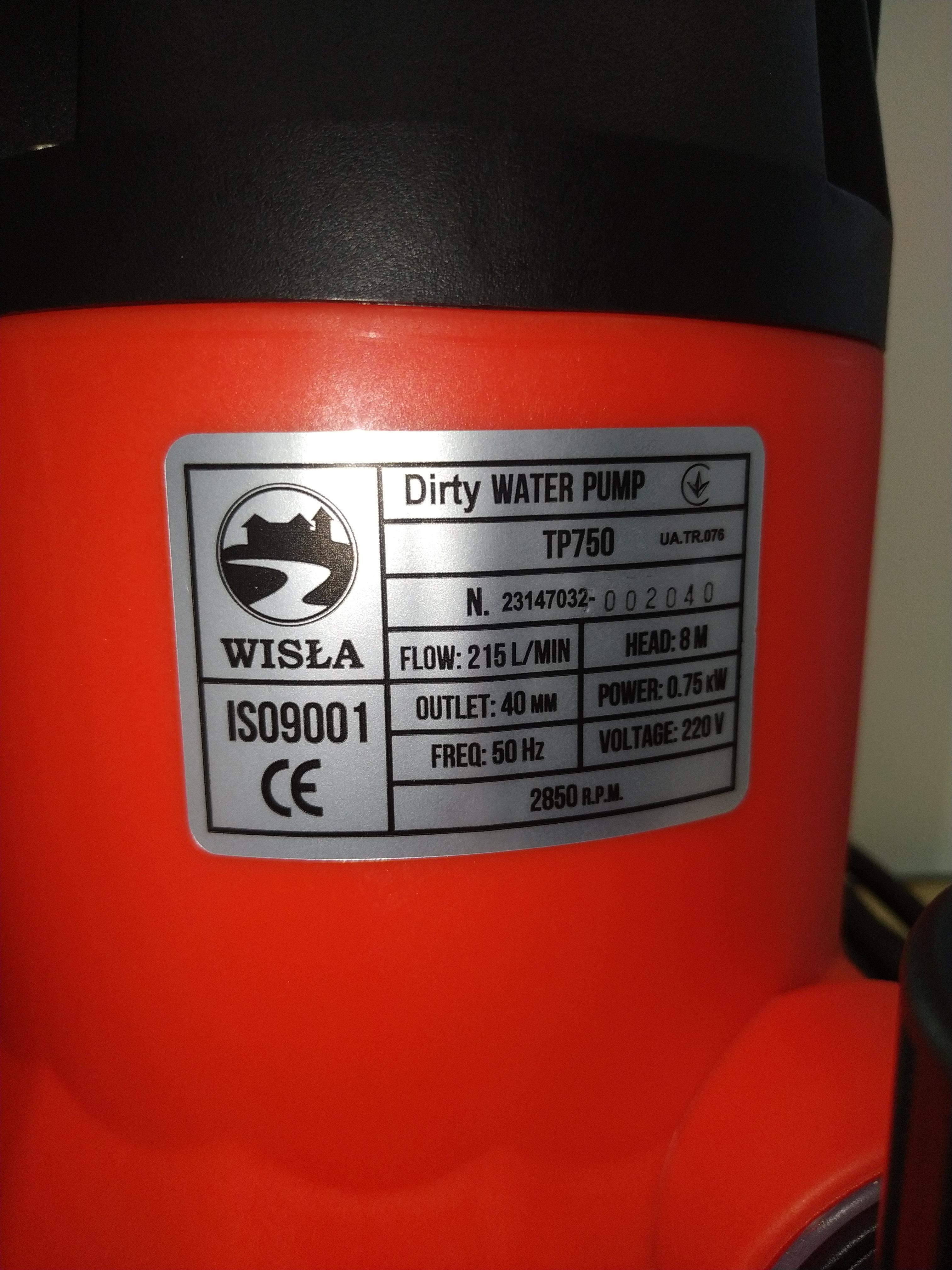 Насос дренажный Wisla TP-750 0,75 кВт Hmax 8 м Qmax 12,5 куб. м. пластиковый корпус - фото 2 Насос дренажный Wisla TP-750 0,75 кВт Hmax 8 м Qmax 12,5 куб. м. пластиковый корпус - фото 2