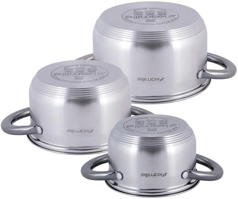 Набор кастрюль Kamille Groningen 1/1,5/2 л из нержавеющей стали с 5-слойным индукционным дном. - фото 3 Набор кастрюль Kamille Groningen 1/1,5/2 л из нержавеющей стали с 5-слойным индукционным дном. - фото 3