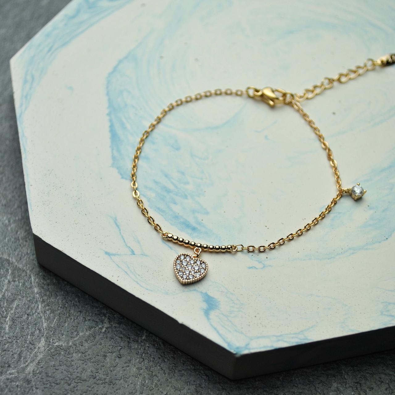 Браслет сердце и фианит медицинская сталь позолота (x149)