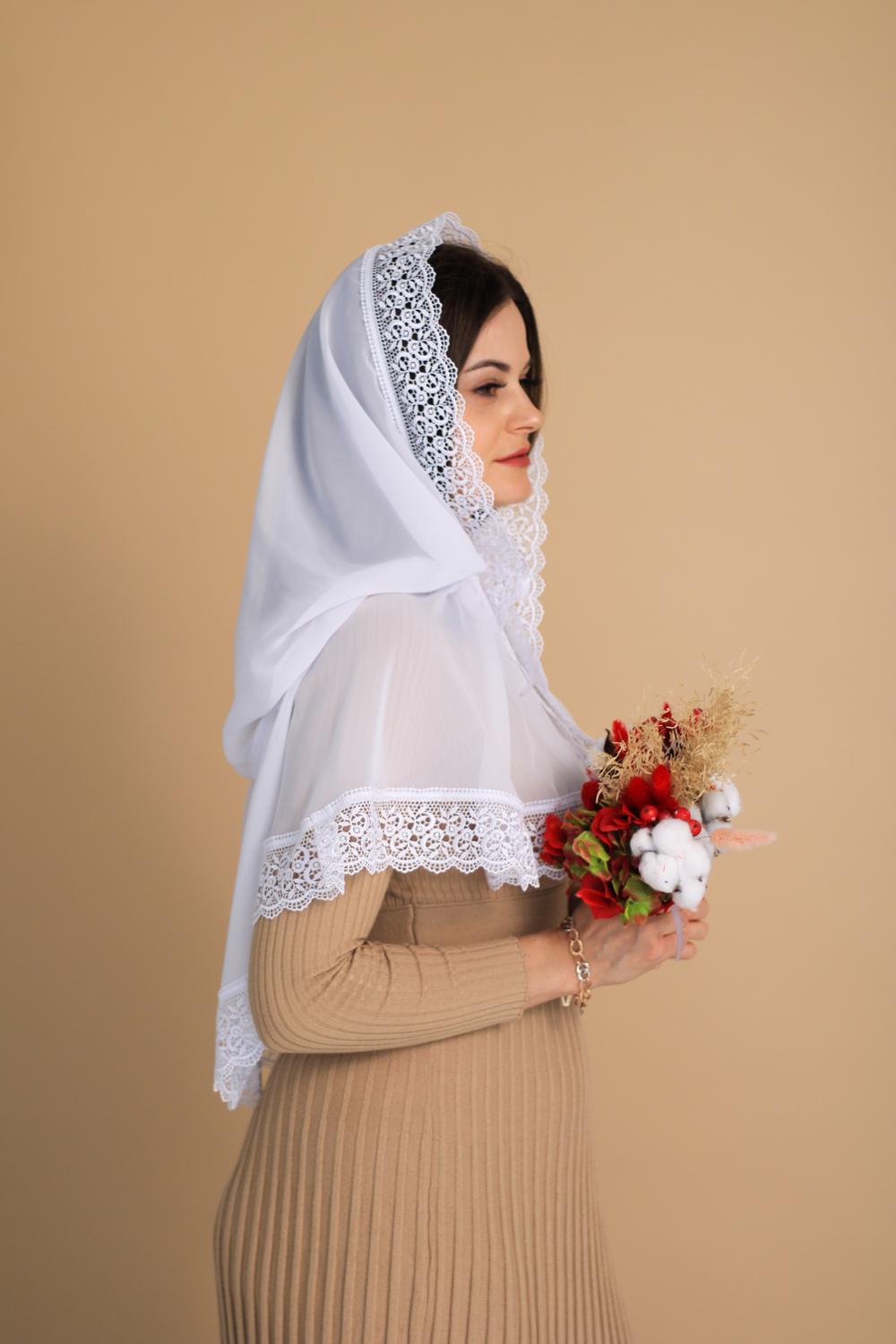 Палантин для храму на голову 80x120 см Білий (п017) - фото 4 Палантин для храму на голову 80x120 см Білий (п017) - фото 4