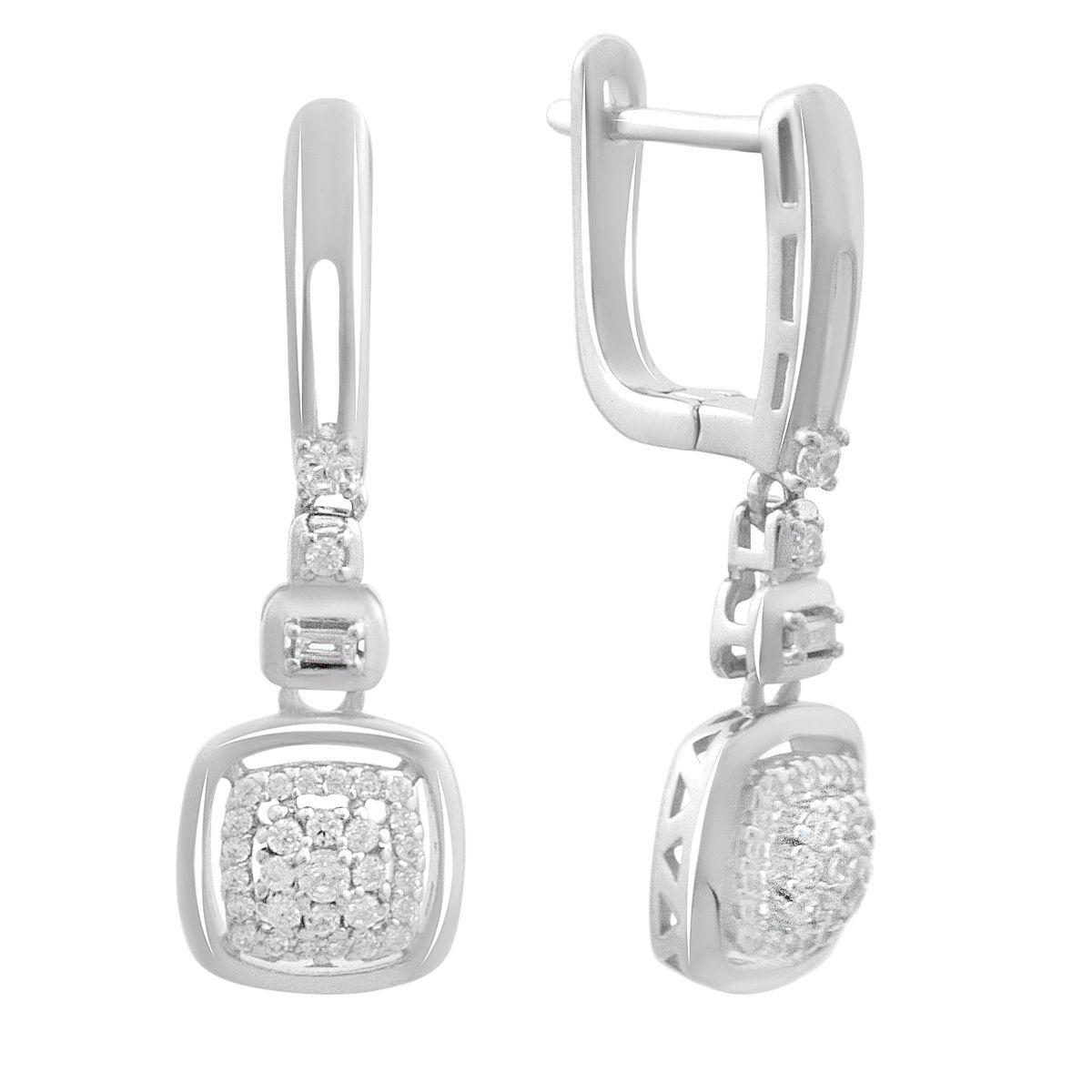 Серебряные серьги-подвески с квадратными вставками из фианитов Серебряные серьги-подвески с квадратными вставками из фианитов