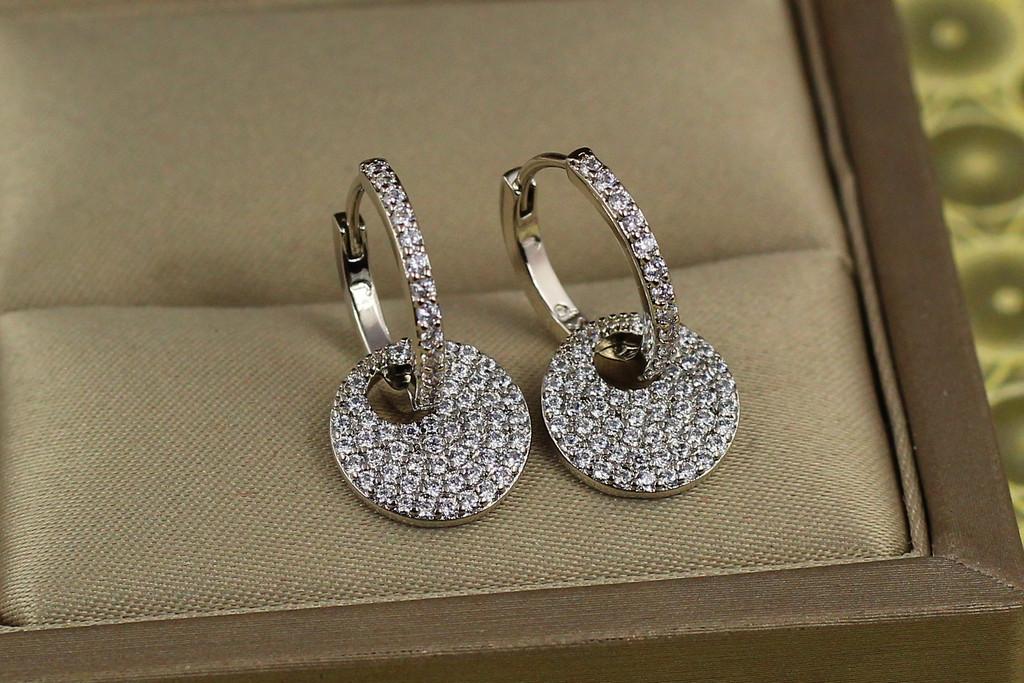 Серьги Xuping Jewelry Монетка на колечке из фианитов 2,2 см Серебристый (1908580719)