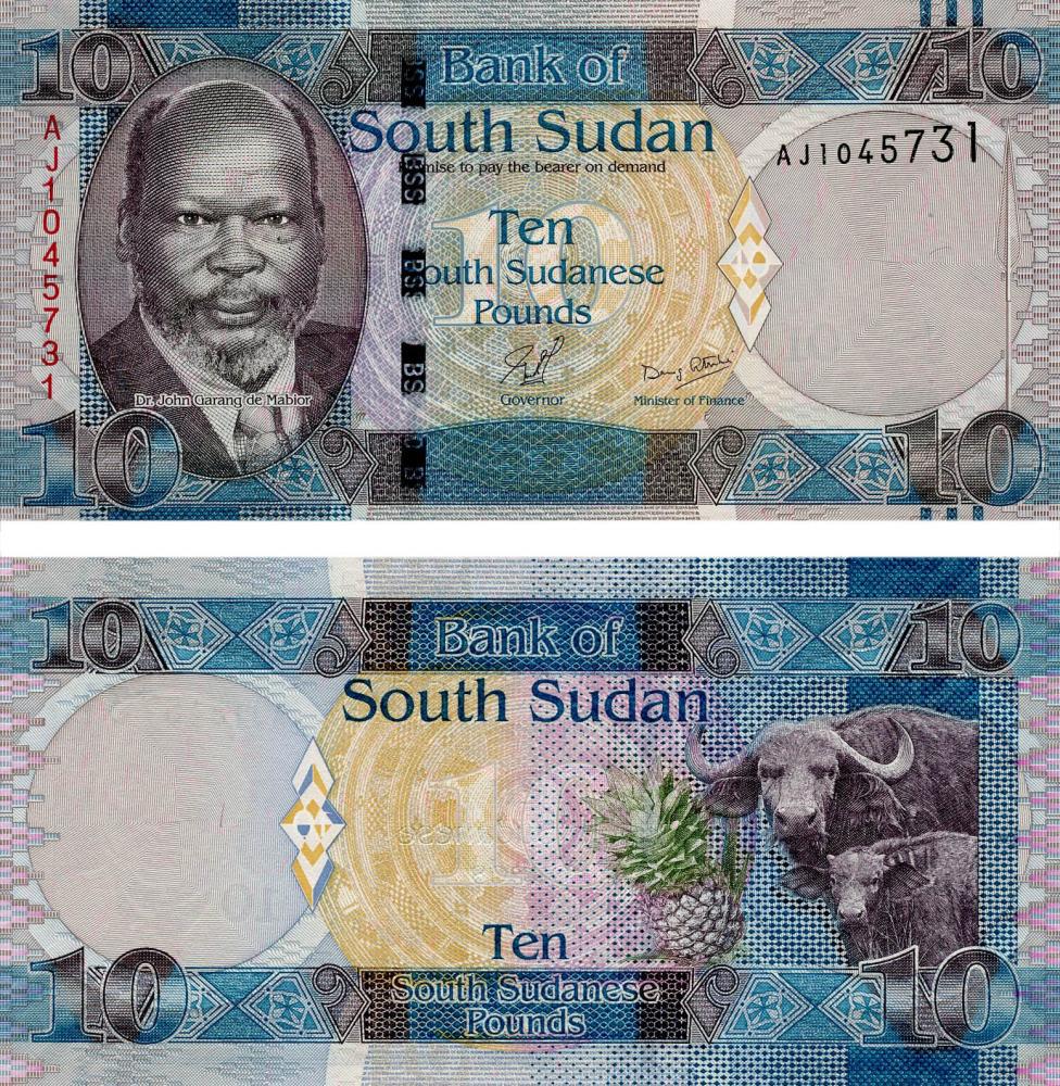Коллекционная банкнота Южный Судан 10 фунтов 2011 UNC Буйвол P7 (Б05737)