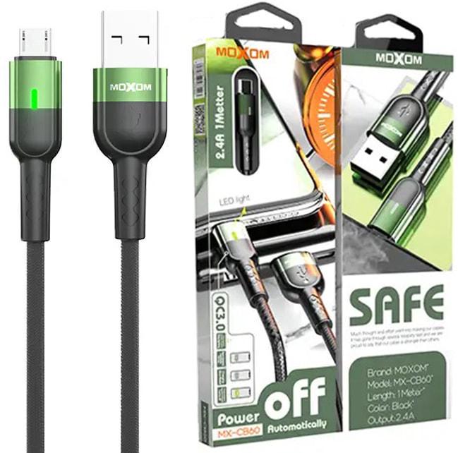 Кабель интерфейсный Moxom micro USB MX-CB60 QC3.0 2,4A 1 м Black (37007)