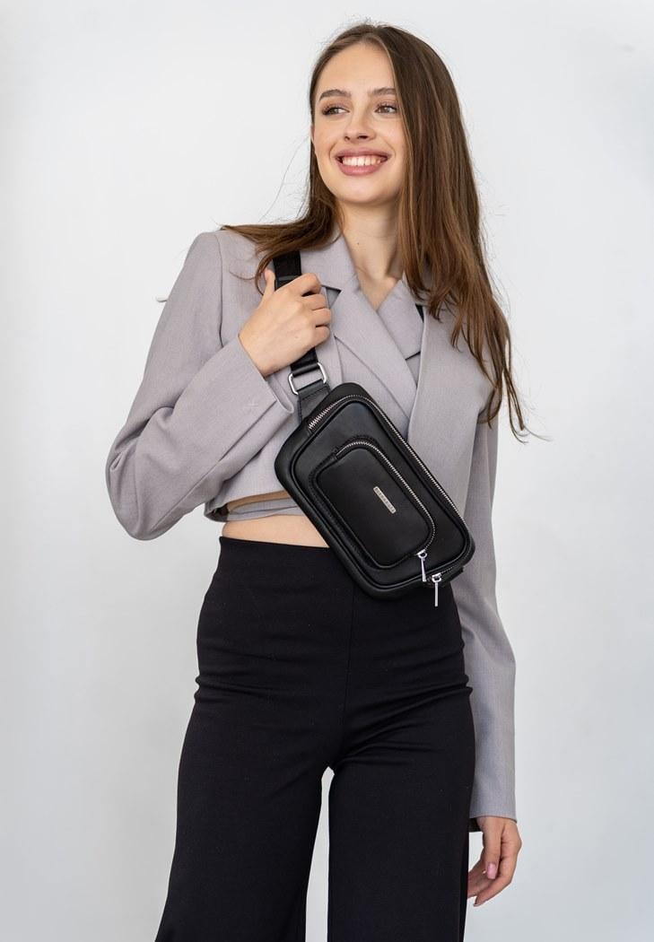 Сумка-бананка шкіряна Трапеція Чорний (A-027706)