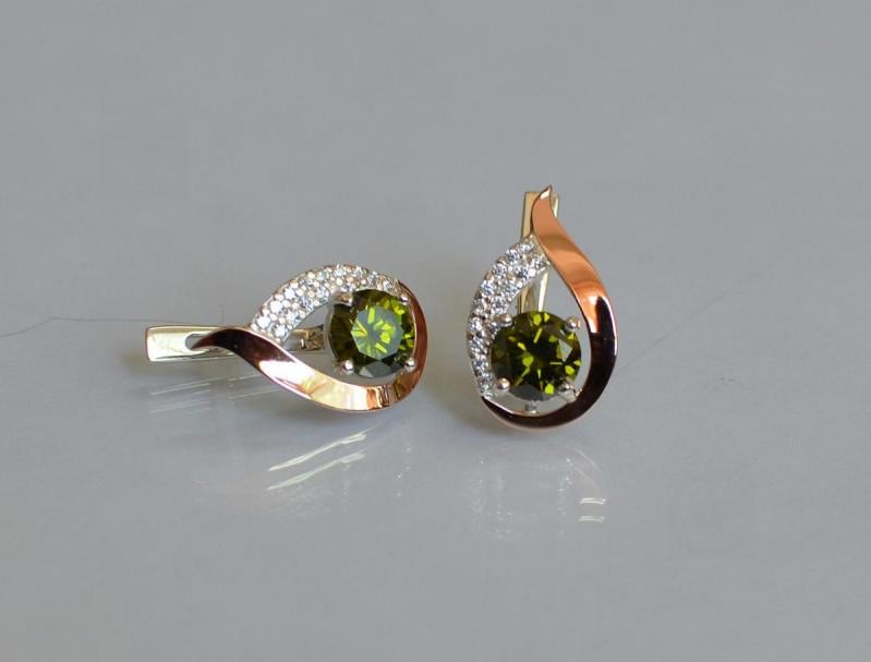 Серебряные серьги Sil с золотыми накладками 144s-14 Олива (Sil-1169)