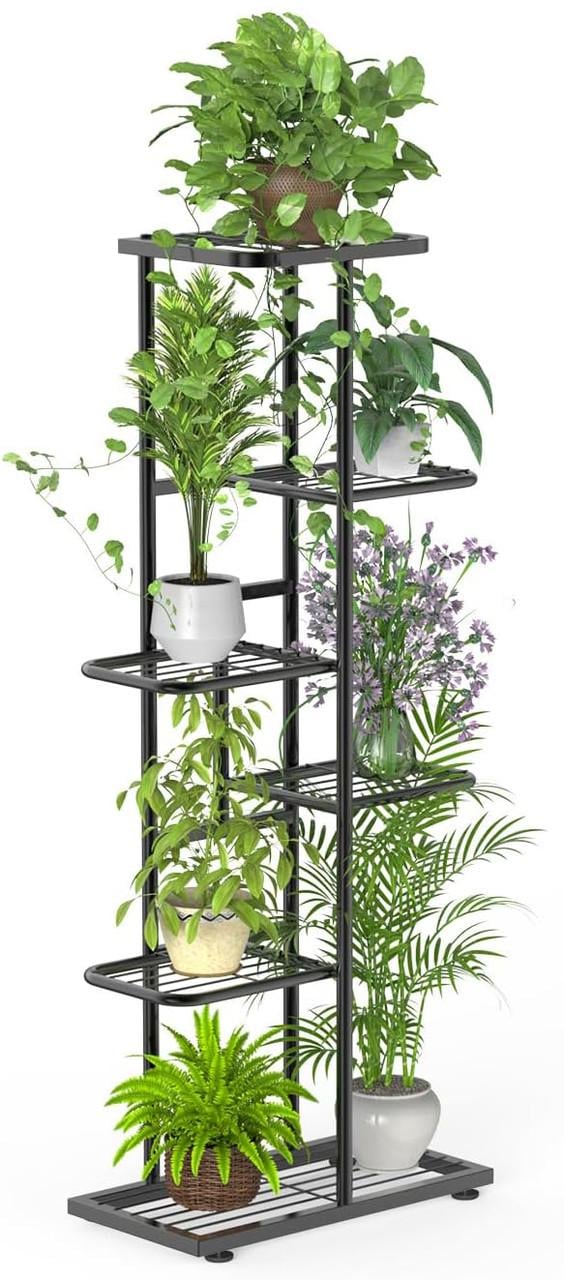 Стеллаж для горшков с растениями POKKA металлический на 6 уровней 108x43x22 см Черный (2605799096) - фото 9