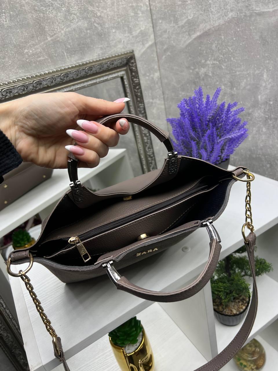 Сумка жіноча сучасна міська екошкіра/натуральна замша 27-33х22х11 см Капучино - фото 7 Сумка жіноча сучасна міська екошкіра/натуральна замша 27-33х22х11 см Капучино - фото 7