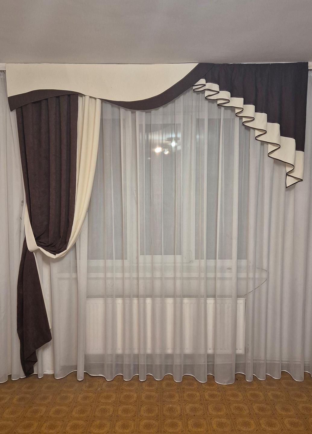 Ламбрекен жесткий 250см с шторой Firanka Люкс шоколадный с молочным (1_3ж)