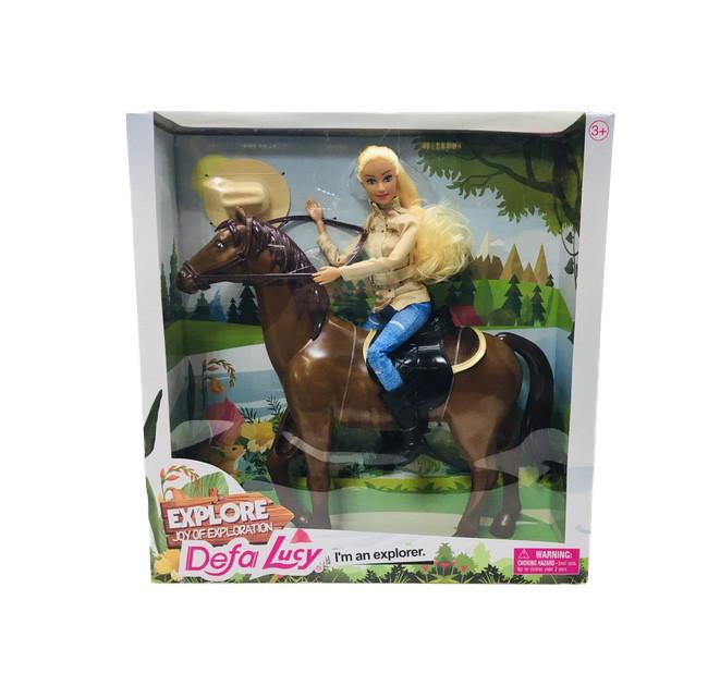Кукла 8466 Defa Всадница 29 см шарнирная с лошадью 33 см в коробке Коричневый (6967500438303)