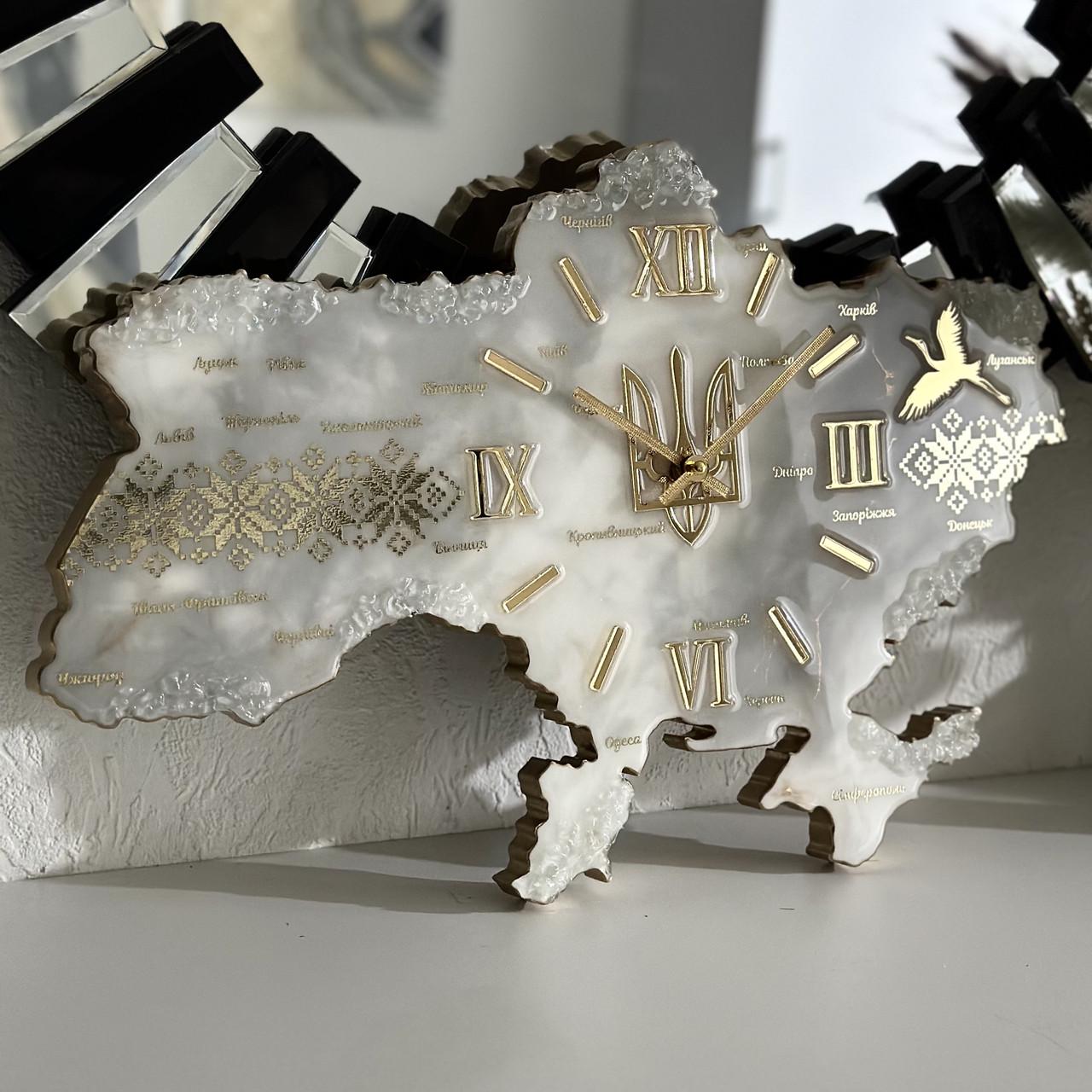 Часы настенные из эпоксидной смолы Карта Украины 50x34 см