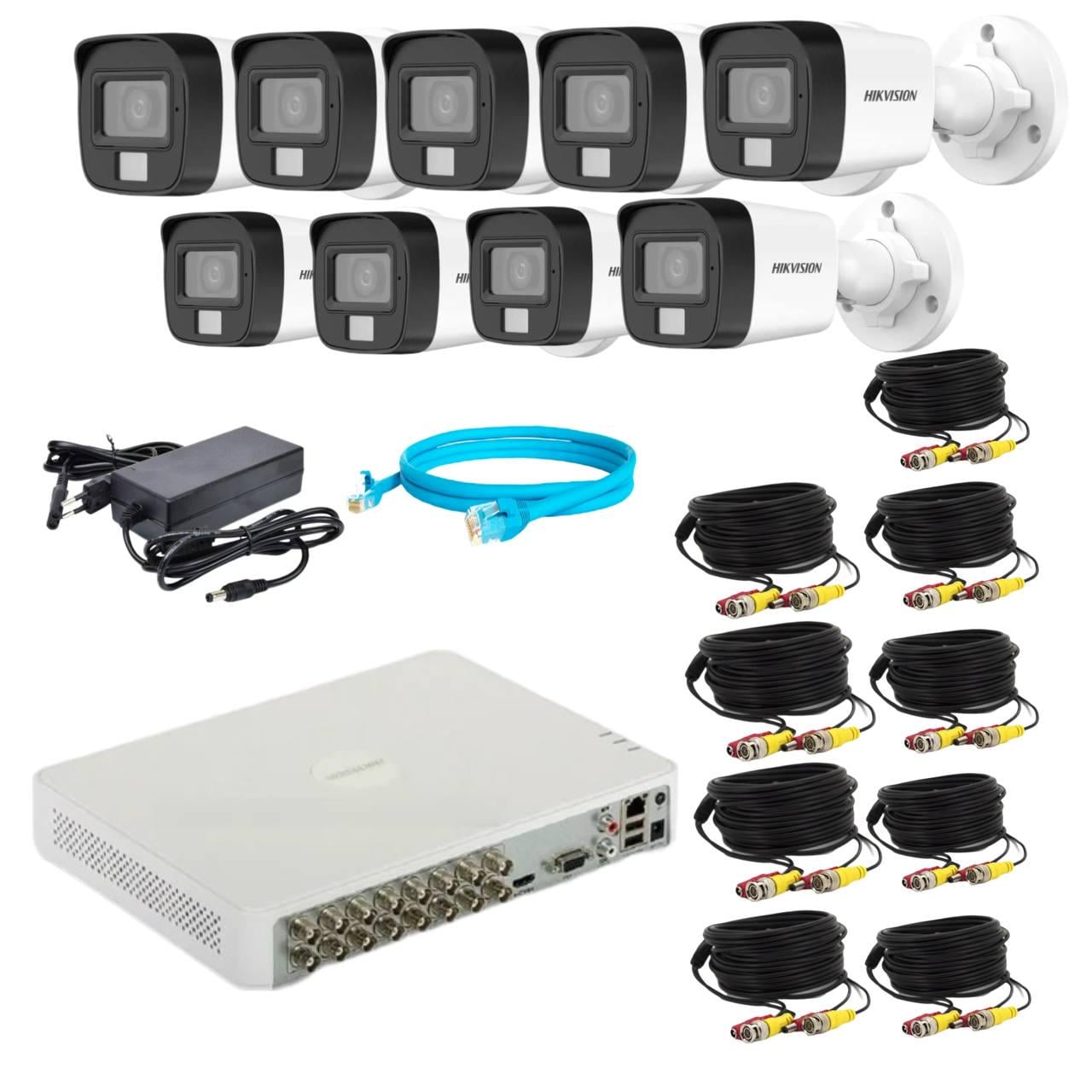 Комплект відеонагляду Hikvision 2Mp-THD-Hybrid-Acusense-DS-2CE16D0T-LFS на 9 камер (24170936)