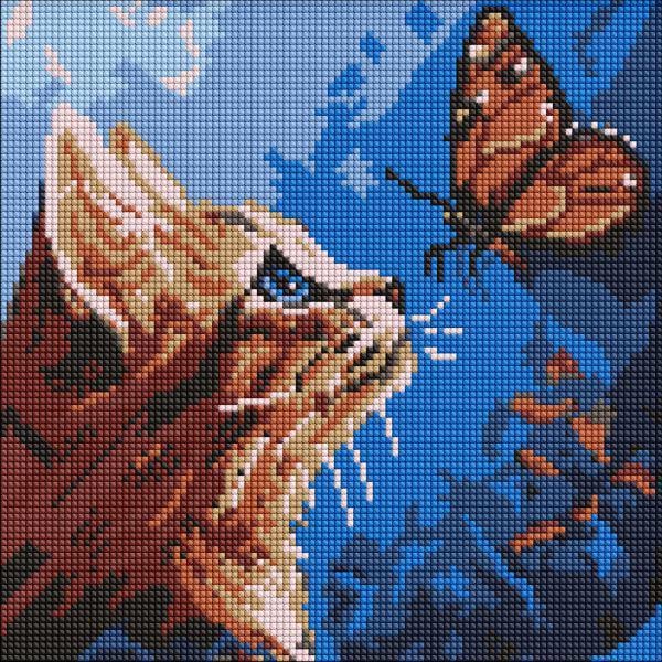 Алмазная мозаика Ideyka Котик и бабочка 30x30 см (Id-AMO20076)