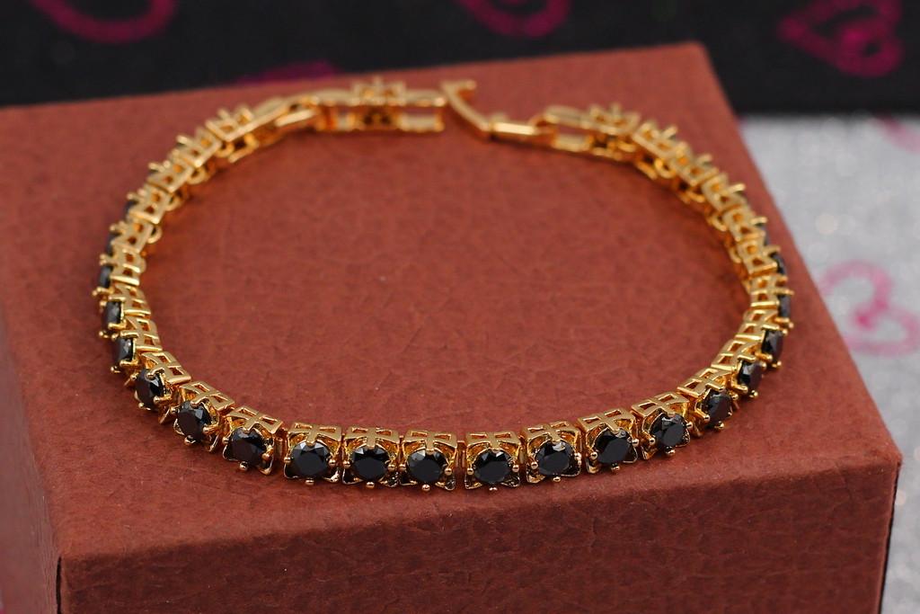 Браслет Xuping Jewelry квадратные звенья с черными камнями 21 см 5 мм Золотистый (2513329601)