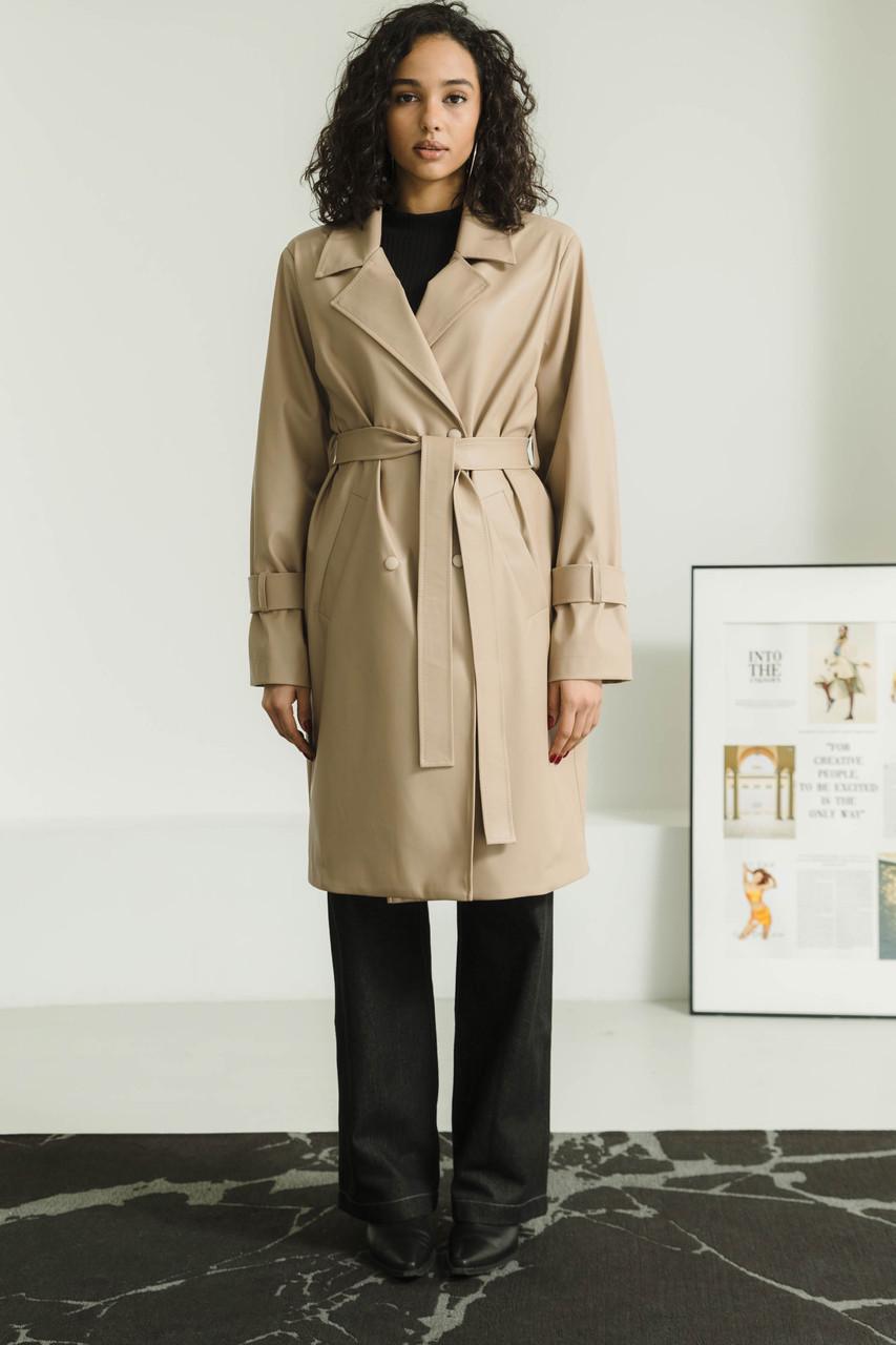 Тренч женский из эко-кожи L-XL Бежевый (2737875649)