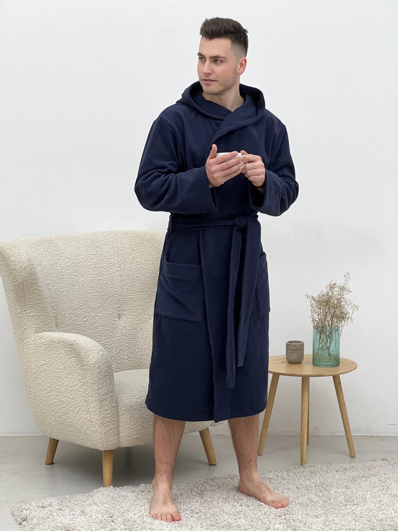 Халат мужской с капюшоном флисовый COSY 2XL Синий (915) - фото 5 Халат мужской с капюшоном флисовый COSY 2XL Синий (915) - фото 5