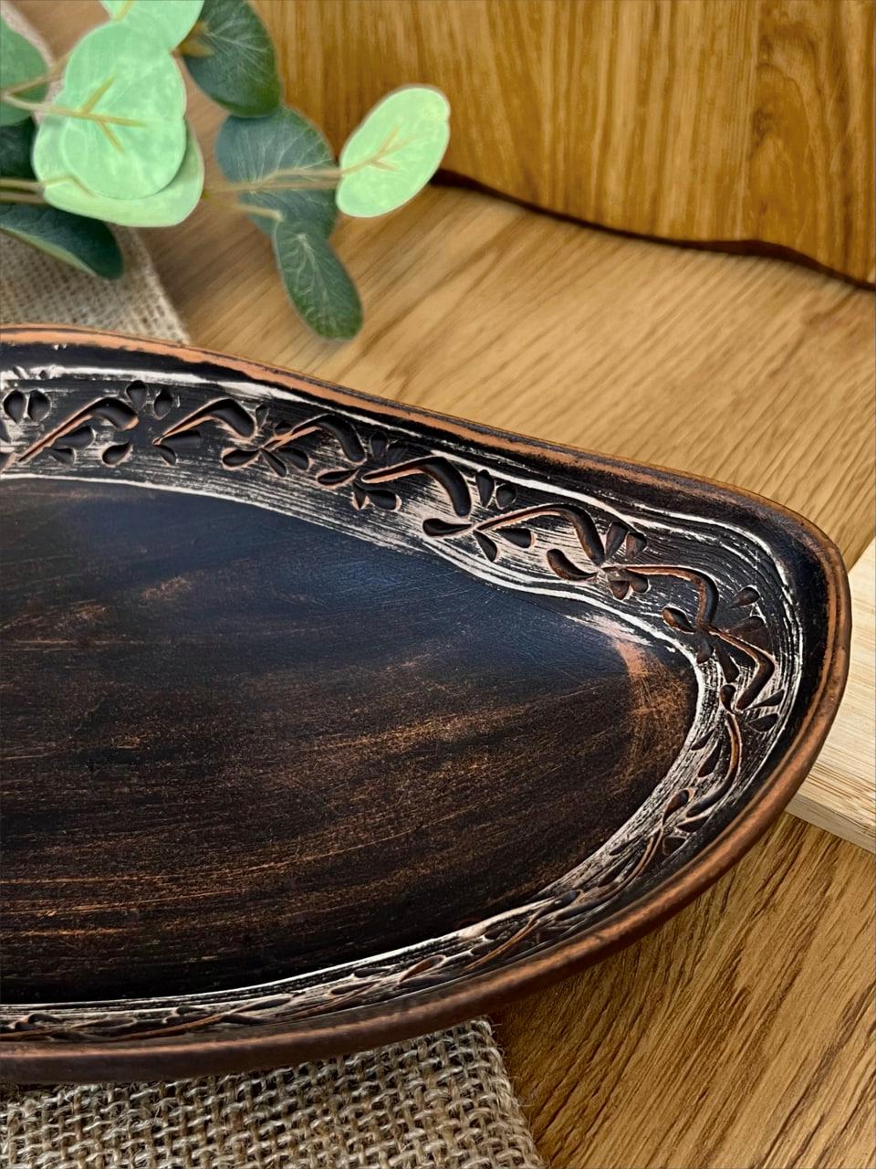 Блюдо овальное керамическое глиняное резное ангоб 1 л (3001-24) - фото 4