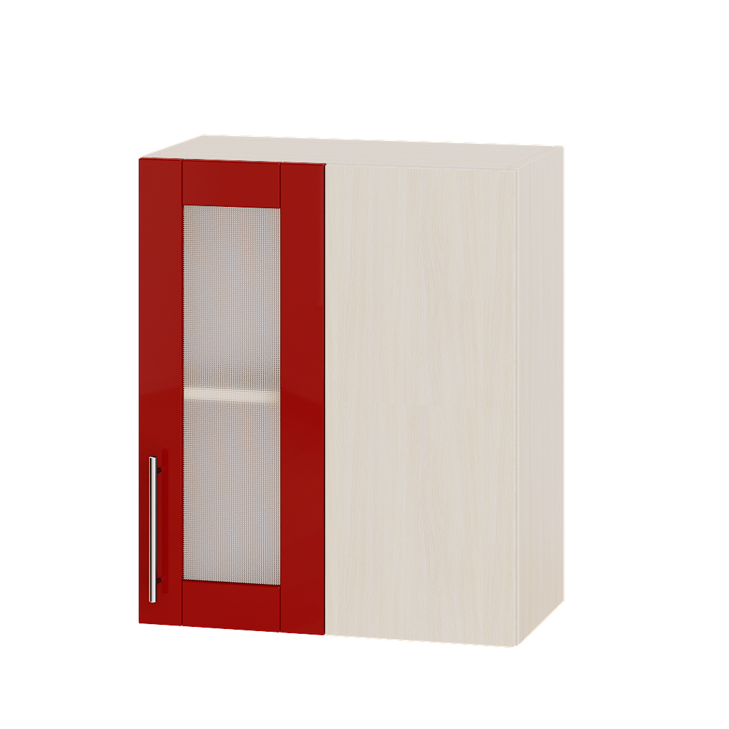 Шкаф верхний угловой Эверест Модерн модуль Верх витрина ВВ27-600 60х30х72 см Красный глянец/Дуб Молочный (05337)