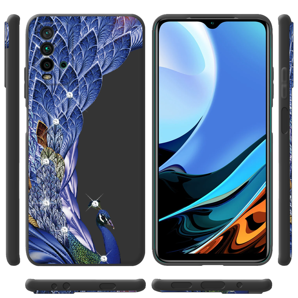 Чехол BoxFace Xiaomi Redmi 9T Павлин со стразами Черный силикон (41685-rs7-42106) - фото 2