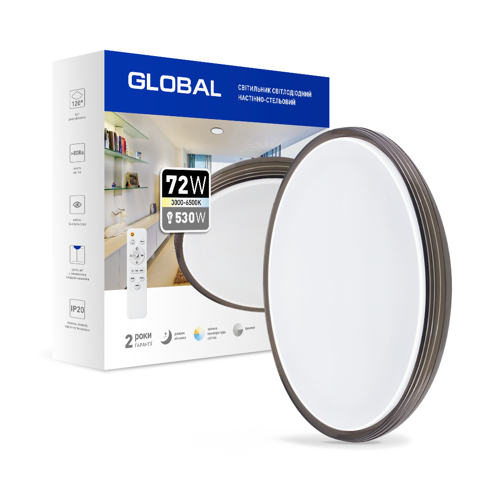 Настінно-стельовий світильник круглий Global Functional Light 72W 3000-6500K (27549464)