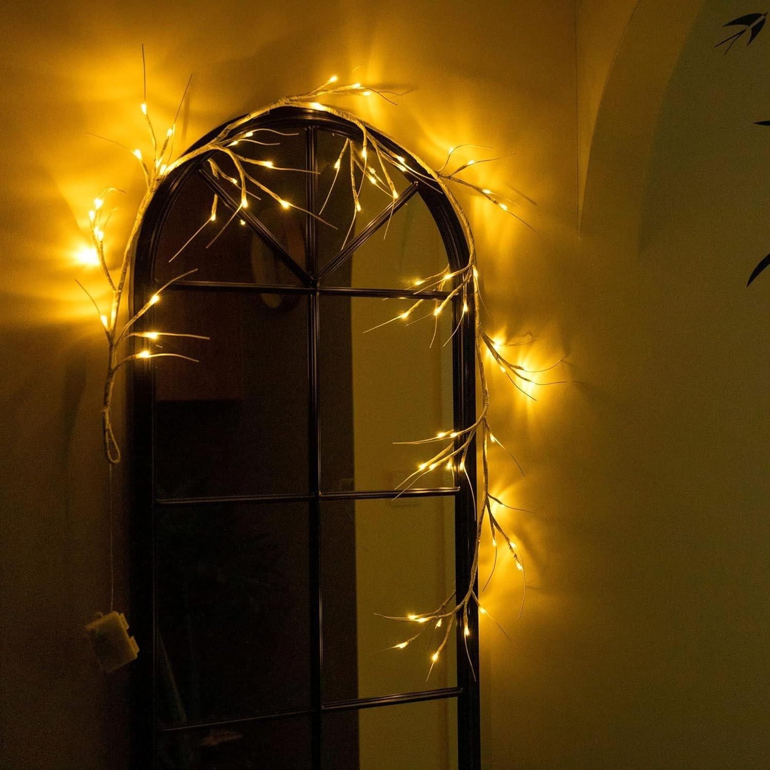 Гірлянда Light Crafts Березова гілка на батарейках з пультом дистанційного керування і 8 режимами освітлення 48 LED 1,8 м Жовтий (13402778)
