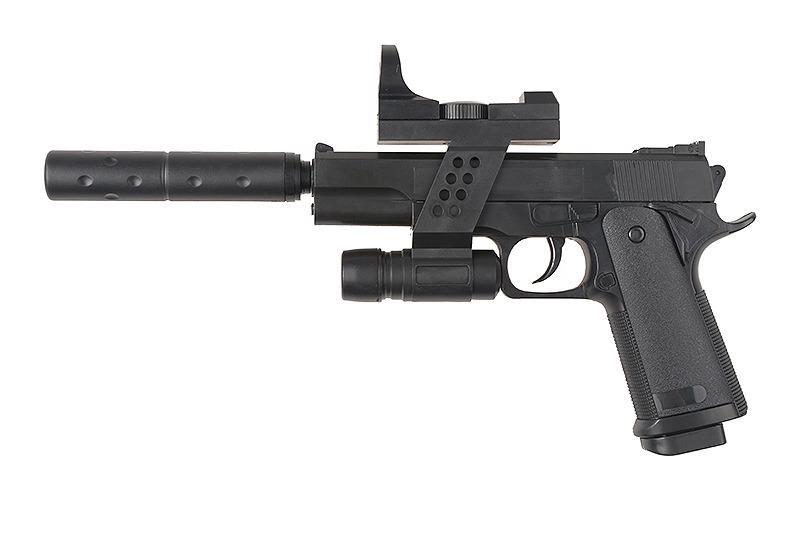 Детский страйкбольный пистолет Galaxy G.053A Beretta 92 с глушителем и лазерным прицелом