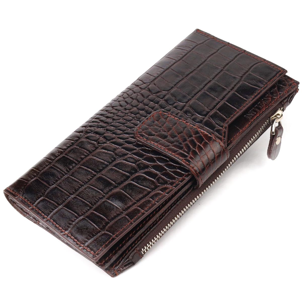 Кошелек женский CANPELLINI Wallet 21637 кожа с тиснением под крокодила Коричневый