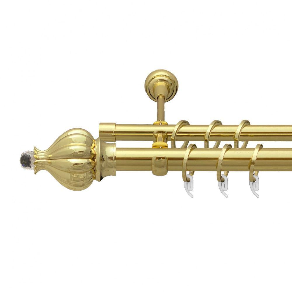 Карниз металлический Orvit Таджа-Кристалл двухрядный открытый/гладкая труба/кольцо фасонное металлическое Золото 25/19 мм 300 см (7035598)