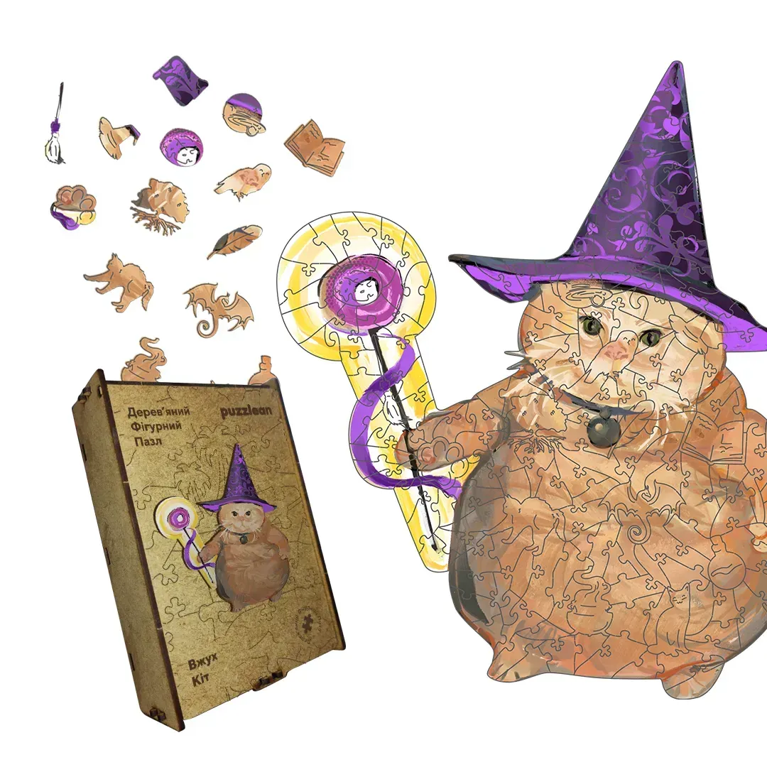 Пазл дерев'яний Вжух Кіт А2 картонна коробка 300+ ел. (puzzlean-2088-KART-А2) Пазл дерев'яний Вжух Кіт А2 картонна коробка 300+ ел. (puzzlean-2088-KART-А2)