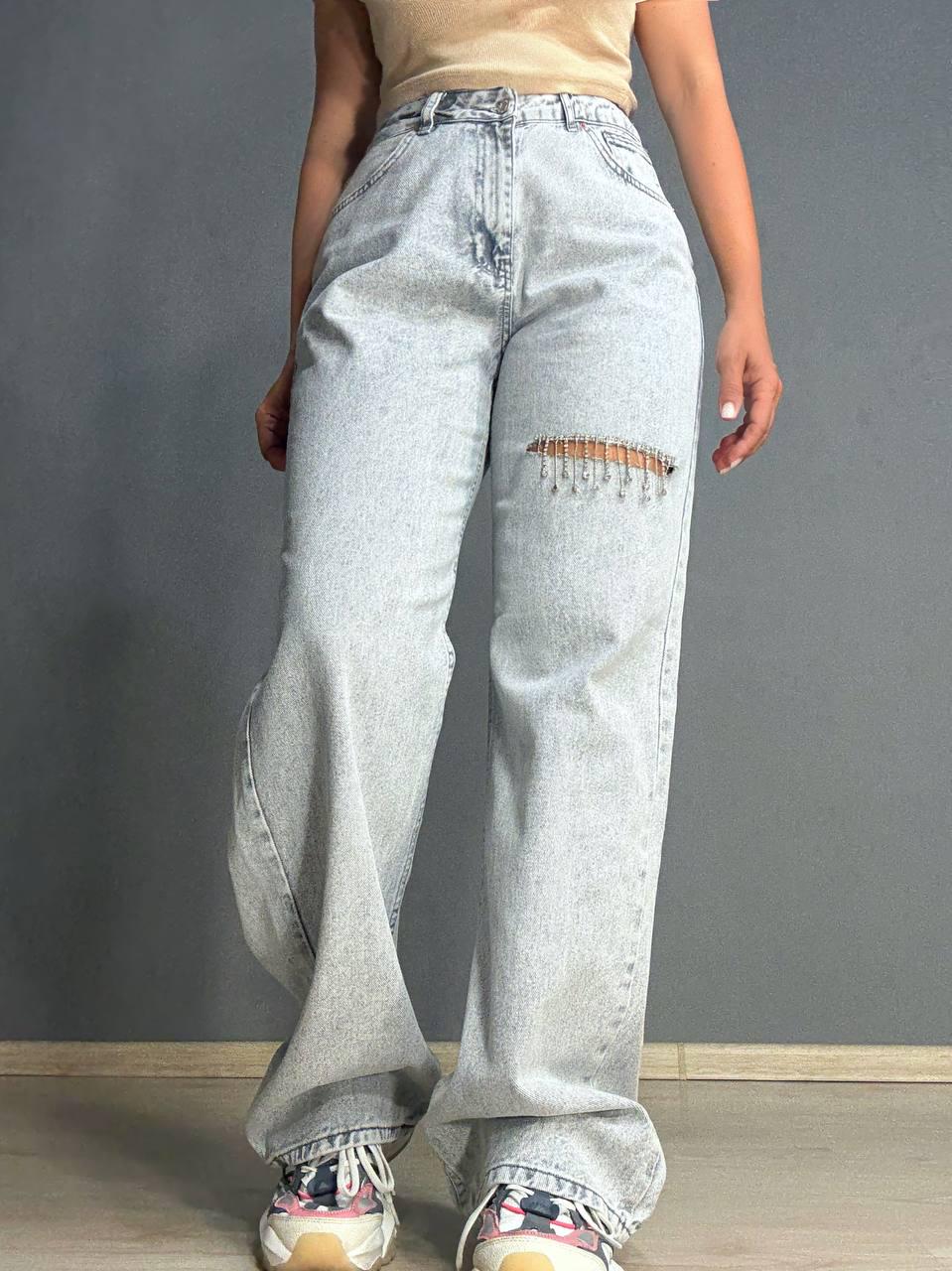 Джинсы женские ITS Basic 2775 STRAIGHT FIT прямые разрез камни прямые от бедра р. 38 Серый (1723)